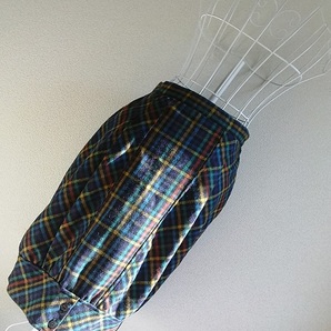 イタリア製★40 M★made in ITALY 個性的 コクーン デザイン チェック タック バルーン ウール スカート レディース ロング 膝丈 春 秋 冬