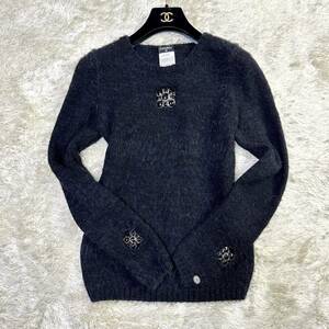 * Gris poa×3* CHANEL 38 Chanel cashmere alpaca knitted long long sleeve here Mark .. black black 08A Vintage Vintage 