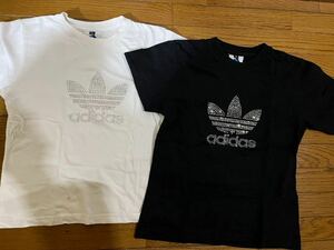 ADIDAS アディダス トレフォイルビッグロゴプリント 半袖Tシャツ ユニセックス Mサイズ キラキラストトーンロゴ ヨガ スポーツジムウェア