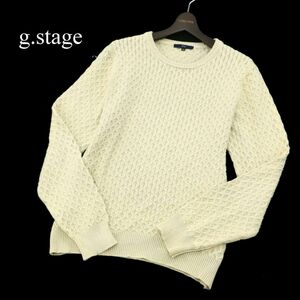 g-stage ジーステージ 通年 ラウンドネック コットン★ ケーブルニット セーター Sz.48　メンズ クリーム オフホワイト　C3T00691_1#L