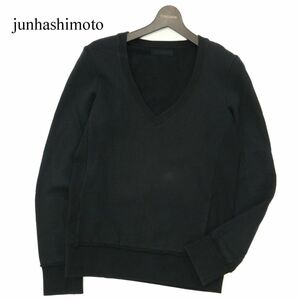 junhashimoto ジュンハシモト 通年 Vネック スウェット★ プルオーバー トレーナー Sz.2　メンズ 黒 日本製　C3T01081_2#I