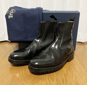 美品☆[Sulvam×Tricker's] 19AW 定価107,800 BOOKBINDER ガラスレザー サイドゴアブーツ 7 ブラック 牛革 M8001 サルバム トリッカーズ