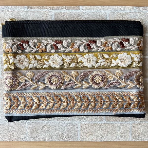 インド刺繍 ポーチ フラットポーチ