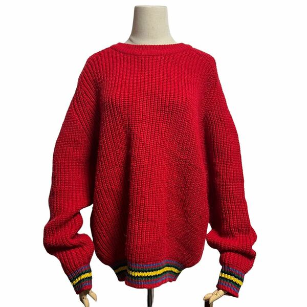 【1980s】ビンテージ　ローゲージ　デザインセーター　古着屋　ユーロ　ハンド　オーバーサイズ クルーネックセーター 海外仕入れ