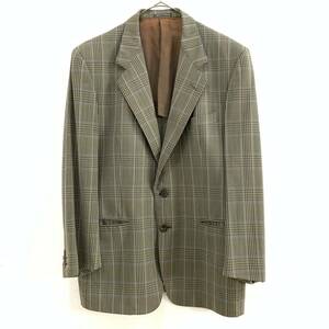 ☆Ermenegild Zegna エルメネジルドゼニア VINTAGE 古着 チェック柄2Bテーラードジャケット 毛100% グレー系 50【送料一律/同梱可能】