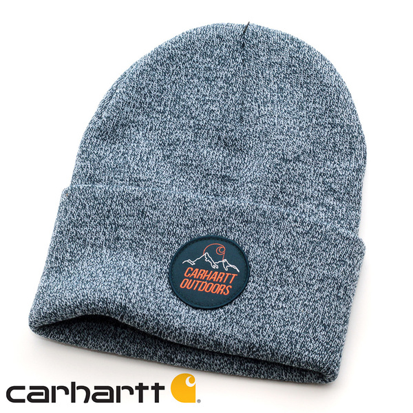 ニットキャップ 帽子 メンズ カーハート Carhartt Knit Outdoor Patch Beanie ブルー系 105518-NBLU-ABM USA ワークウェアブランド