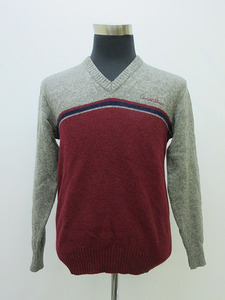 *sz0515 ARNOLD PALMER sweater gray & red group L size wool 100% Arnold Palmer grey V neck men's free shipping *