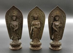 週末限定価格　G010 銅製置物　仏像　西方三聖像　仏教美術　金工品　細工　インテリア置物