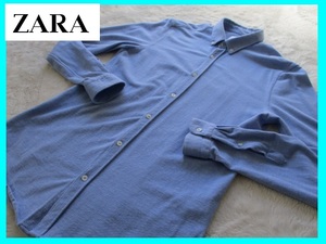 伸縮性★ZARA　ザラ　スリムフィットシャツ　USED　ブルー　M