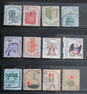 アメリカ・米国切手　アメリカーナシリーズ　1975～　　使用済み　12枚