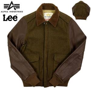 【B2051】【新品同様】【馬革】ALPHA INDUSTRIES×Lee アルファインダストリーズ リー MA-1 フライトジャケット レザー×ウール