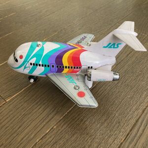 【中古 レトロ】JAS 日本エアシステム MD-90 レインボーカラー レインボー 旅客機 プルバックミニカー レア レトロ おもちゃ ブリキ