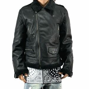 新品 Bolongaro Trevor ボア レザー B3 B-3 ボンバー フライト ジャケット ダブル ライダース AllSaints デザイナーブランド ブラック 黒 M