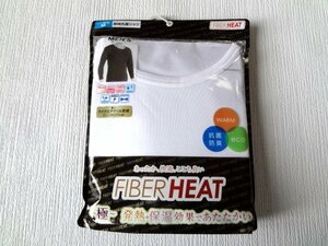 新品 東レ FIBERHEAT メンズ クルーネック 長袖 シャツ 白 M 丸首 ファイバーヒート 抗菌防臭 発熱 保温 Tシャツ インナー アンダー 