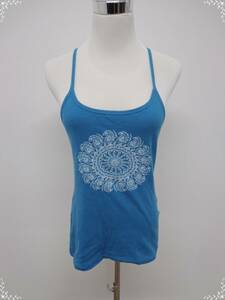 *750 [ free shipping ] Asian fashion camisole M turquoise b magnifier iz Lee / ornament pattern print beads cotton 100% summer Asian 