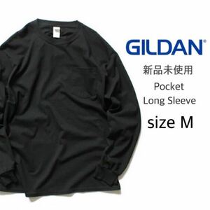 【ギルダン】新品未使用 ウルトラコットン 無地 ポケット付ロンT ブラック 黒 Mサイズ 長袖 ロングスリーブ GILDAN 2410