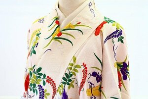 [ kimono fi] antique fine pattern .. flower length 156cmbi bit pretty Taisho romance retro silk remake 12860