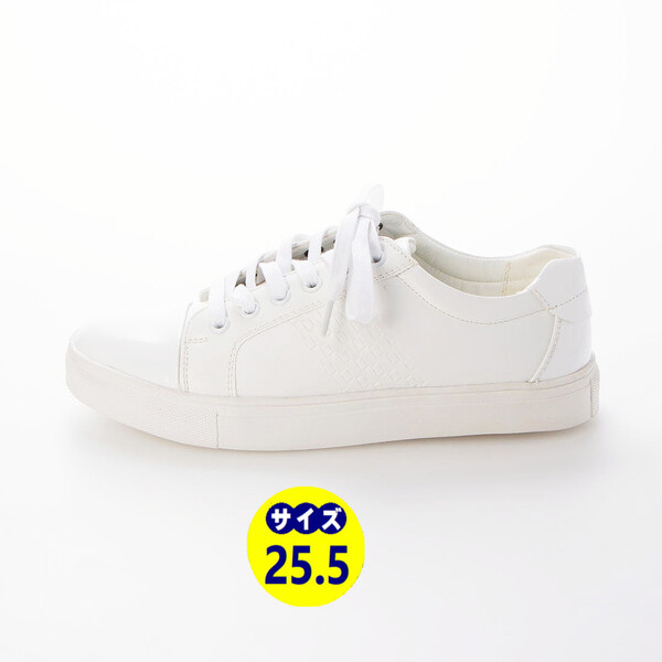 新品、訳あり商品、送料無料!『21108-WHT-255』男女兼用・スムース&エナメル2トーンデッキシューズ・スニーカー