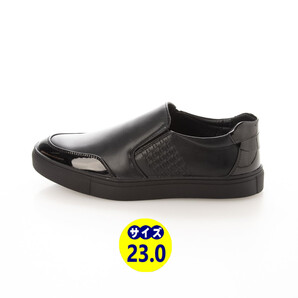 新品、訳あり商品、送料無料!『21109-BLK-230』男女兼用・スムース&エナメル2トーンデッキシューズ・スニーカー