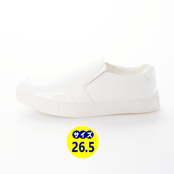 新品、訳あり商品、送料無料!『21109-WHT-265』男女兼用・スムース&エナメル2トーンデッキシューズ・スニーカー