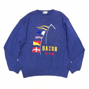 【人気】DACOR 刺繍コットンニットセーター 男性用 メンズ Mサイズ 古着 個性的 クルーネック AB155