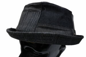 送料無料 RUBEN デニム ポークパイ ハット ブラック ロールアップ メンズ レディース 男女兼用 帽子 サイズ調整可能