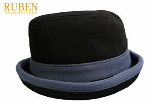 送料無料 RUBEN スウェット ポークパイ ハット ブラック ロールアップ メンズ レディース 男女兼用 帽子 サイズ調整可能 フリーサイズ