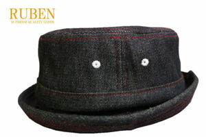 送料無料 RUBEN デニム ポークパイ ハット ロールアップ ブラック メンズ レディース 男女兼用 帽子 サイズ調整可能 フリーサイズ