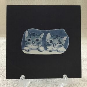 【星の谷窯】小猫の壁掛け陶板☆木板　１点
