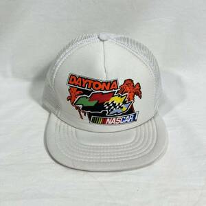 ■ 台湾製 ビンテージ CLARK NASCAR DAYTONA スナップバック メッシュキャップ 帽子 CAP ホワイト 古着 モータースポーツ レーシング ■