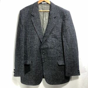 ■ ビンテージ CANADA製 Harris Tweed × Wm.H.LEISHMAN ハリスツィード 2ボタン ウール テーラード ジャケット 44R ブルー ■