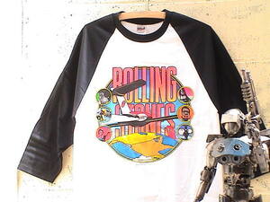 RollingStones/ローリングストーン　七分ベースボールＴシャツ新L WH*BK★1981TOUR★大特価