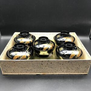 お椀　5客セット　靜山作　蒔絵　漆器 汁椀　和食器　　蓋付き　G3