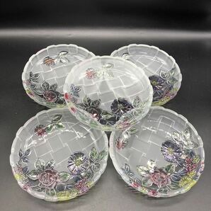 美品 ガラス小皿 5客セット 銘々皿 曽我ガラス 曇りガラス 工芸品 強化硝子 日本製 小鉢 銘々皿 G13-8の画像2