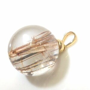 J◇GSTV K18 大粒！23ct ルチルクォーツ ペンダントトップ 直径15mm イエローゴールド 18金 rutile quartz pendent charm【ネコポスOK】