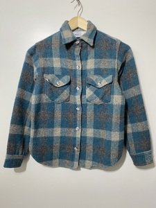 ●USA製 70's ヴィンテージ Woolrich woman ウールシャツ ヘビーネルシャツ 8 グレー グリーン チェックシャツ ウールリッチ 小さめ キッズ