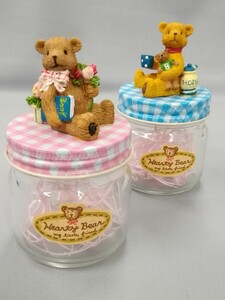 ハーティベア☆ポーズポット ミニ☆ガラスキーパー 瓶 小物入れ☆テディベア/クマ☆ハニー(ピンク)&ブック(ブルー) 2個セット☆平成レトロ