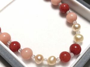 レッド＆ピンクアベンチュリン バロック真珠 本水晶 SILVER925 14.5g デザイン ネックレス