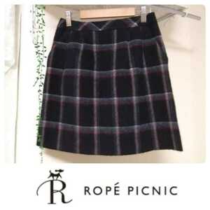 【美品】★Rope Picnic■バックファスナータイトスカート/チェック柄/ブラック×レッド/36/S/ロペピクニック■