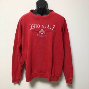 USA製◇SAINTS /メンズXXL スウェット トレーナー トップス 裏起毛 赤 ロゴ刺繍 OHIO STATE カレッジ アメカジ スポーツ USA古着