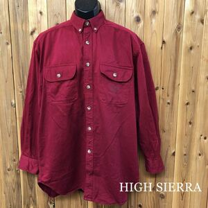 HIGH SIERRA◇メンズL /長袖シャツ ボタンダウンシャツ トップス ロゴプリント 二つポケット cotton100% アメカジ ワーク USA古着