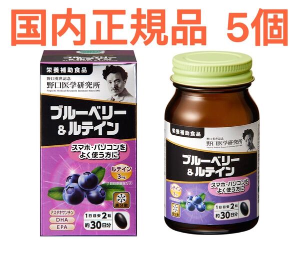 野口医学研究所 ブルーベリー&ルテイン 5個 国内正規品 未開封 未使用 目サプリメント スマホ パソコン 目疲れ 新品