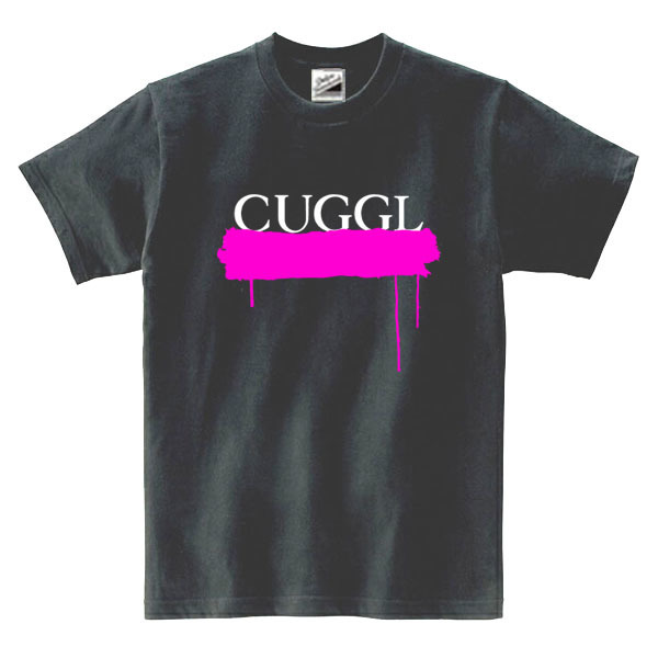 【パロディ黒ピンク2XL】5ozCUGGL(キューグル)メンズペイントカラーTシャツ送料無料・新品2999円