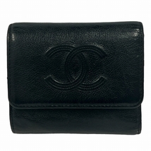 CHANEL シャネル A70339 三つ折り財布 ノワール カーフスキン【中古】_画像2