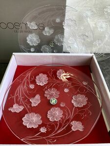 未使用 昭和レトロ HOYA COSMOS GLASS WARE コスモス 平皿5枚セット 19cm FVS393C CORDIAL GLASS COLLECTION 保谷株式会社 共箱入り保管品