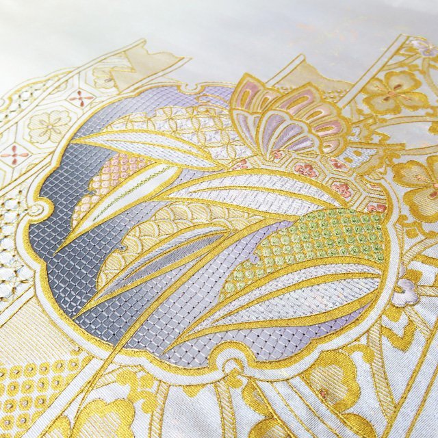 蘇州刺繍 蒋雪英 丸花文に蝶の図 多色 金色 袋帯 A797-6 【】 www