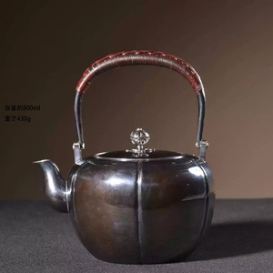 古銀 茶壺 純銀製瓜角形提梁壺 銀瓶 煎茶 湯沸 茶道具 南鐐 金工 茶器 時代物 銀純度99.9% LT-0296
