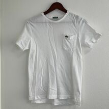LACOSTE ラコステ メンズ 半袖 Tシャツ トップス サイズ3 Sサイズ相当 無地 シンプル カジュアル ホワイト ロゴ 刺繍 胸ポケット 綿100%_画像1