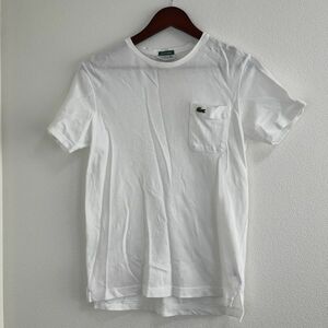 LACOSTE ラコステ メンズ 半袖 Tシャツ トップス サイズ3 Sサイズ相当 無地 シンプル カジュアル ホワイト ロゴ 刺繍 胸ポケット 綿100%