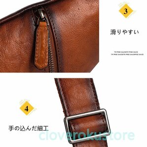 人気美品☆レトロ風 左右肩掛け替え 本革 メンズ ボディバッグ ヌメ革 牛革 レザー ワンショルダーバッグ おしゃれ 自転車 鞄の画像6